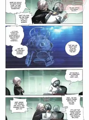 Chinese manga page translated into English with dense dialogue redrawn